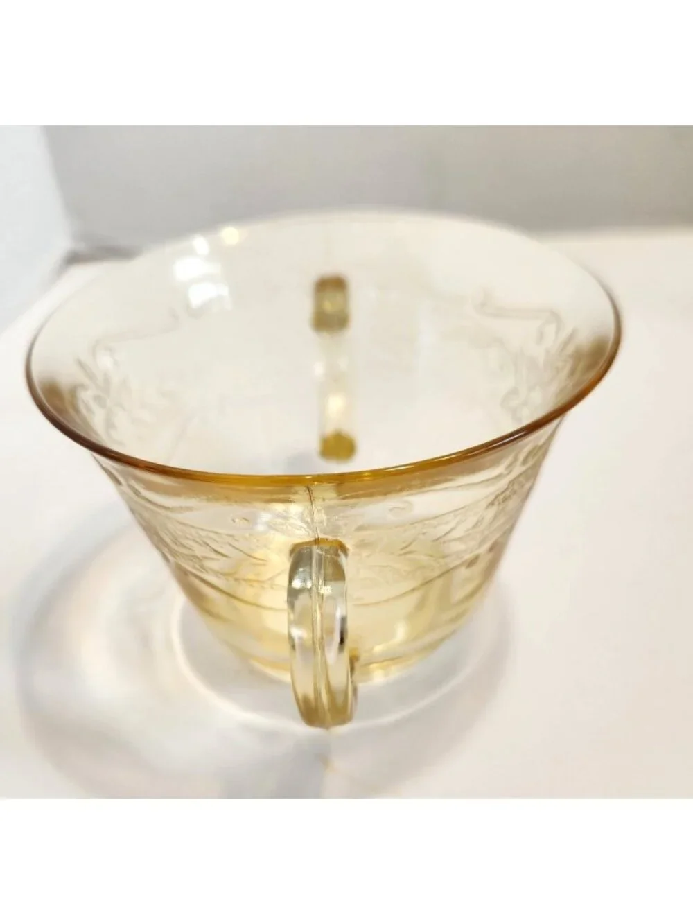 Vintage Amber Depression Glass Open Sugar Bowe With Floral Etched Design READ